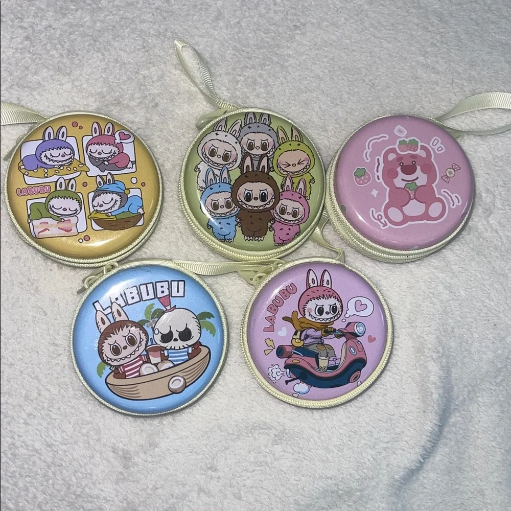 Cute Labubu Cartoon Character Coin Pouches set of 4 new metal